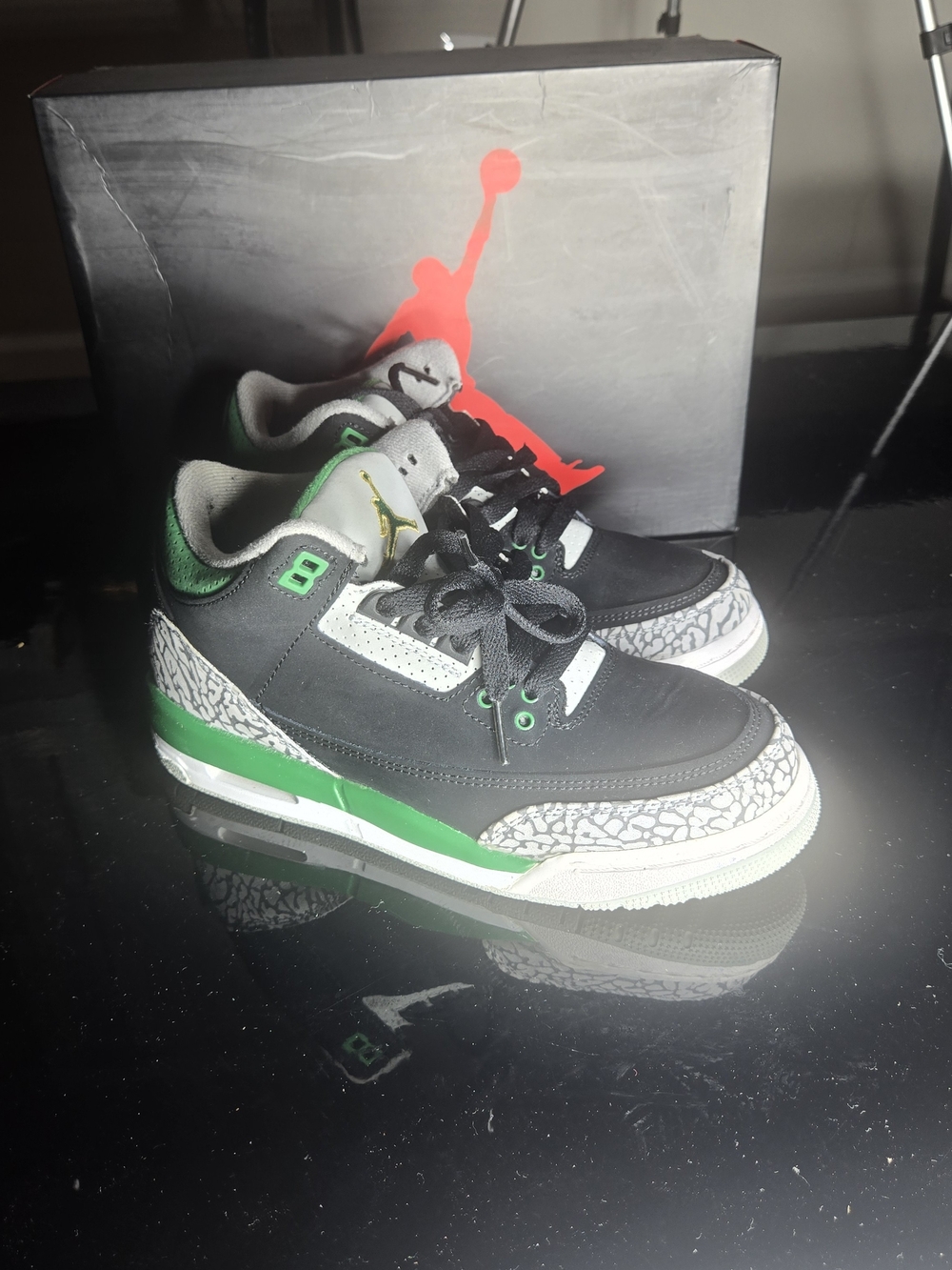 NIKE AIR JORDAN 3 RETRO PINE GREEN BLACK GS 398614-030 SIZE 5Y